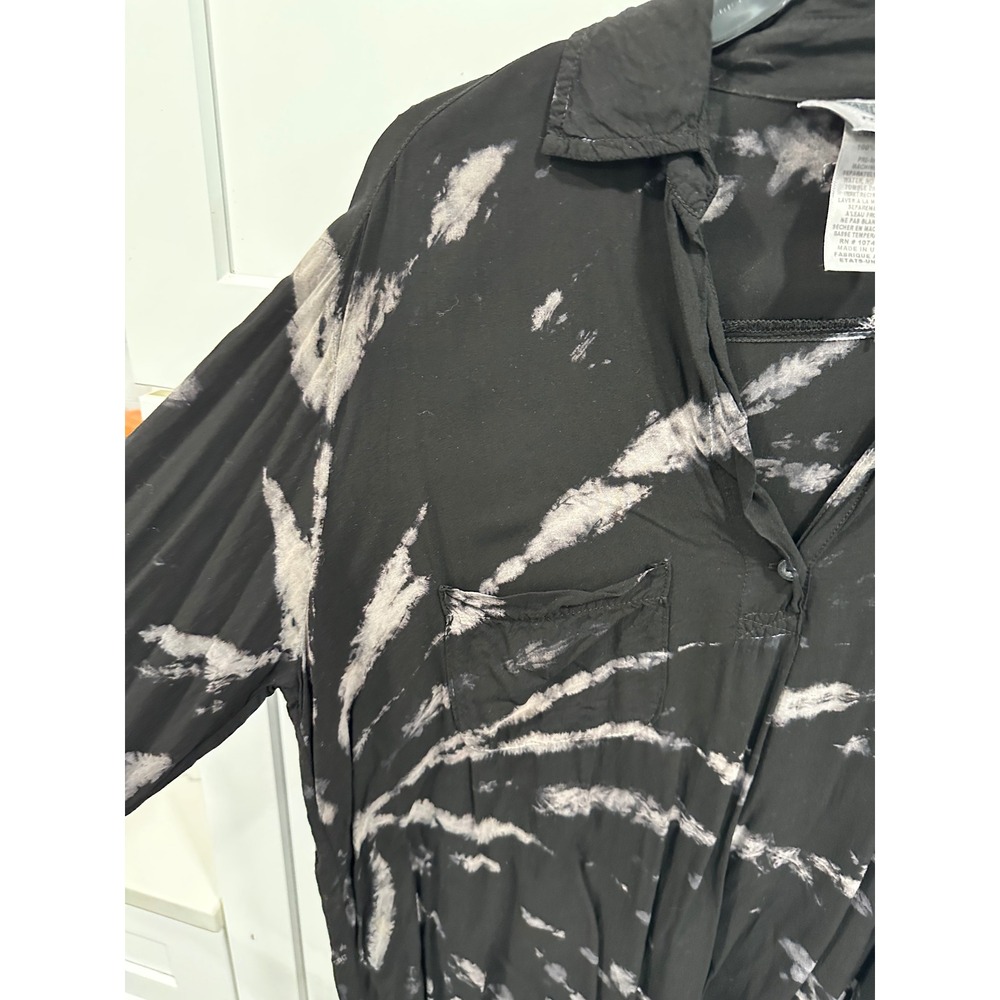 Hard Tail Forever Womens Small Black Tie Dye Button Down Tunic Shirt Long Sleeve - Picture 2 of 5